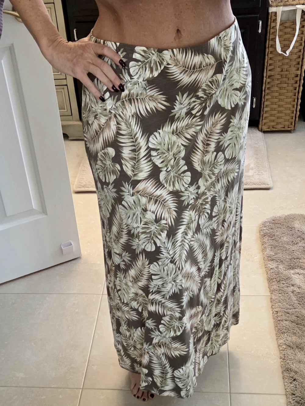 J. Jill Olive Green and Cream Tropical Maxi Skirt